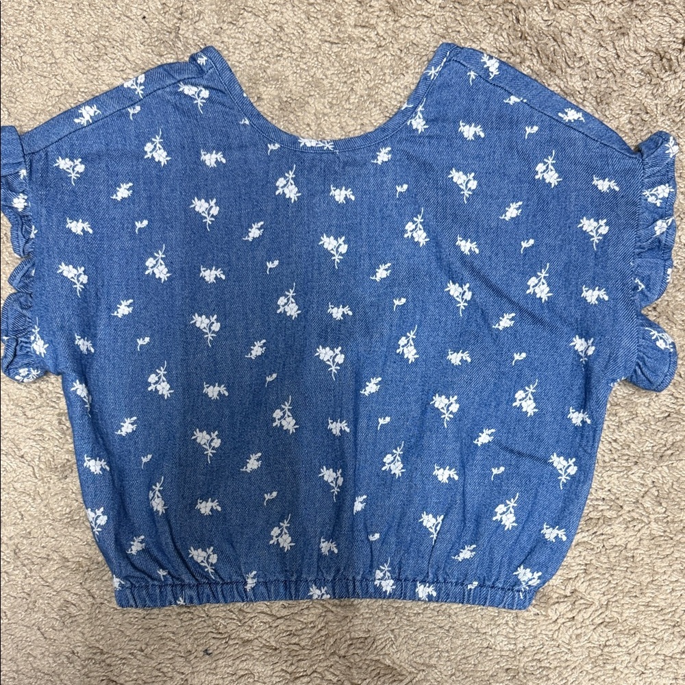 Blue Floral Ruffle Sleeve Top